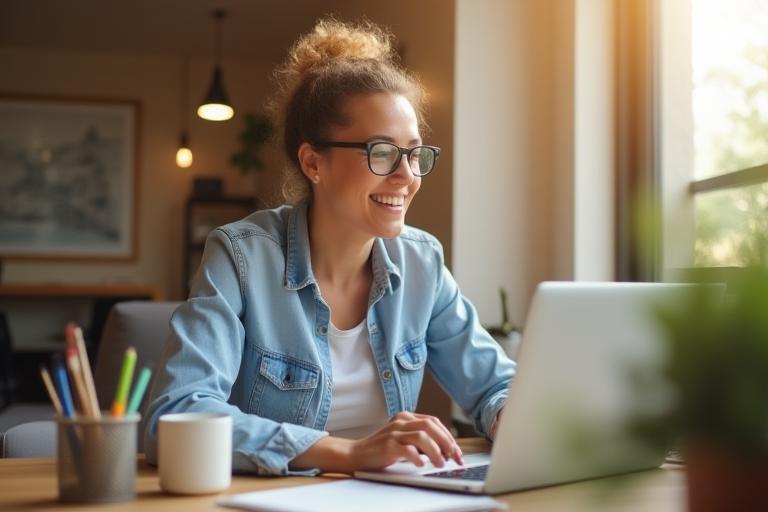 Afbeelding van een persoon die profiteert van online kennis